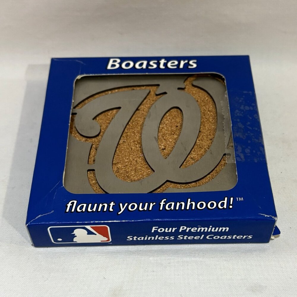 Set of 4 Washington National MLB Boasters Stainless Steel & Cork Coasters NIB